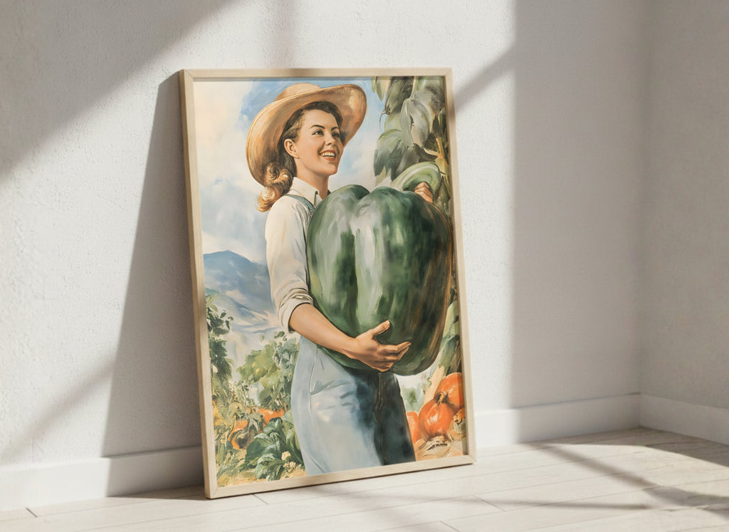 Vintage Farm Woman Harvest Art art print