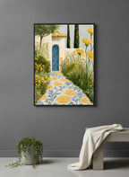 Mediterranean Mosaic Garden Art art print shown in a charcoal minimal black setting