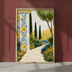 Mediterranean Garden Mosaic Art art print shown in a red setting