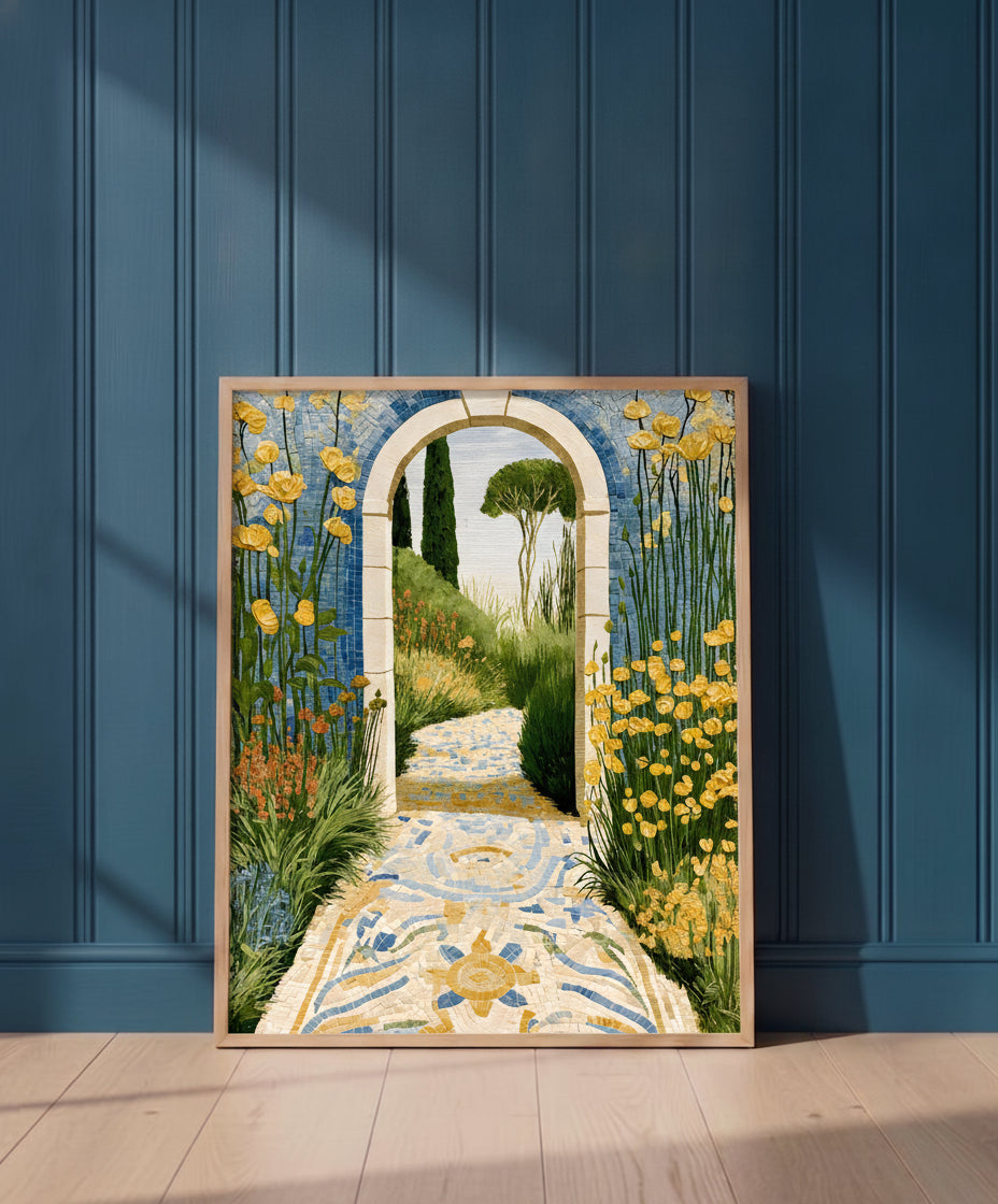 Mediterranean Garden Archway Art art print shown in a blue 1 setting