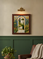 Mediterranean Garden Archway Art art print shown in a forest green walnut setting