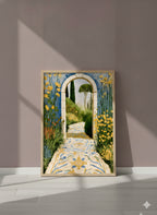 Mediterranean Garden Archway Art art print shown in a purple setting