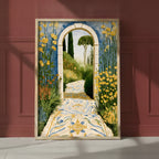 Mediterranean Garden Archway Art art print shown in a red setting