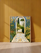 Mediterranean Garden Archway Art art print shown in a yellow wall setting