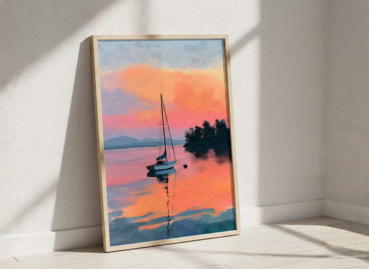 Sailboat Sunset Lake Art art print