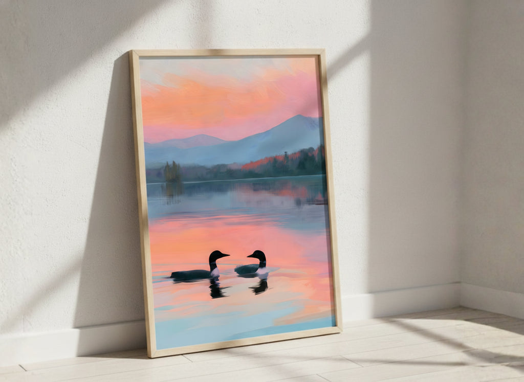 Loon Pair Sunset Lake Art art print