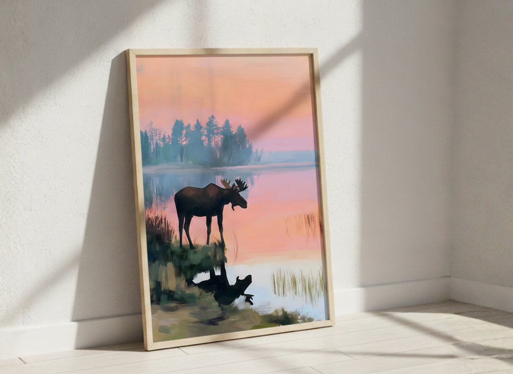 Moose Sunset Lake Art art print
