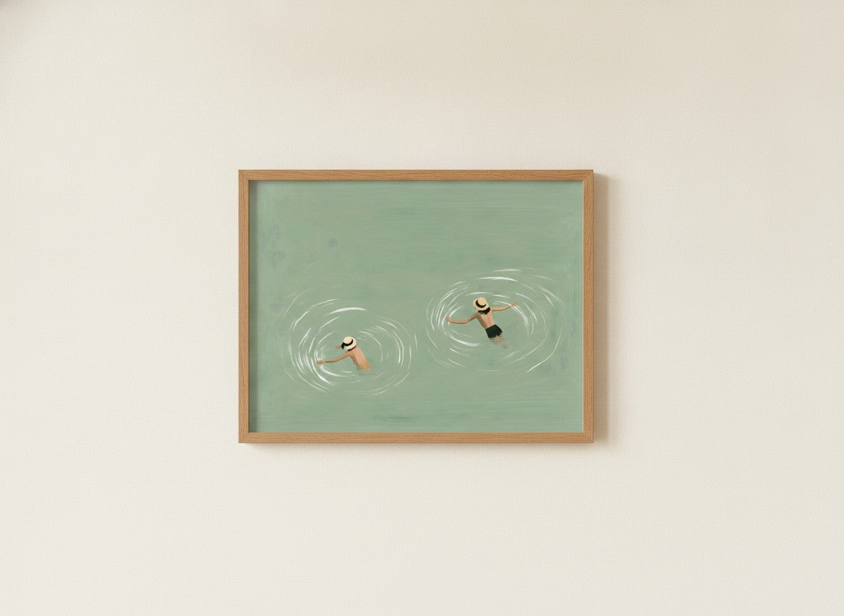 Swimmers Sage Green Wall Art art print