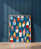 Colorful Nautical Buoy Art art print shown in a blue 1 setting