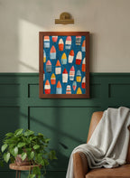 Colorful Nautical Buoy Art art print shown in a forest green walnut setting