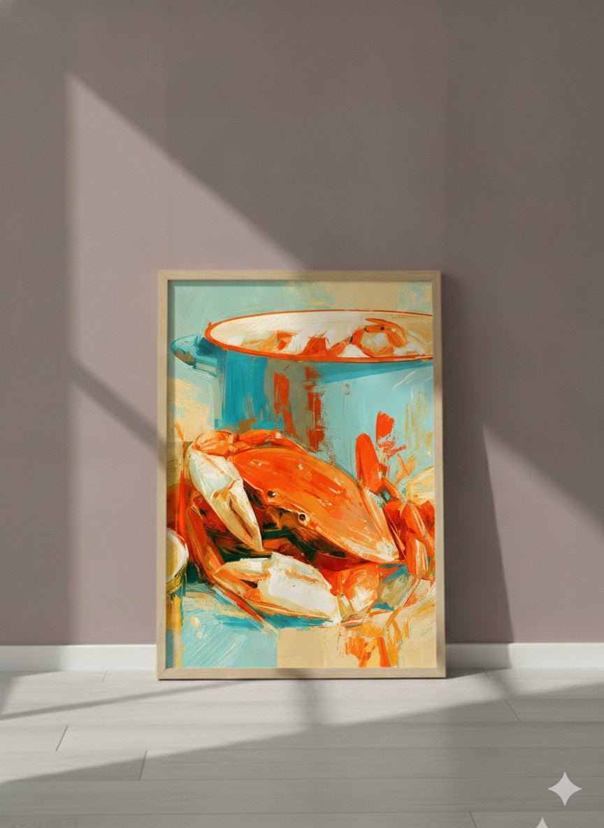 Coastal Crab Still Life Art art print shown in a purple setting