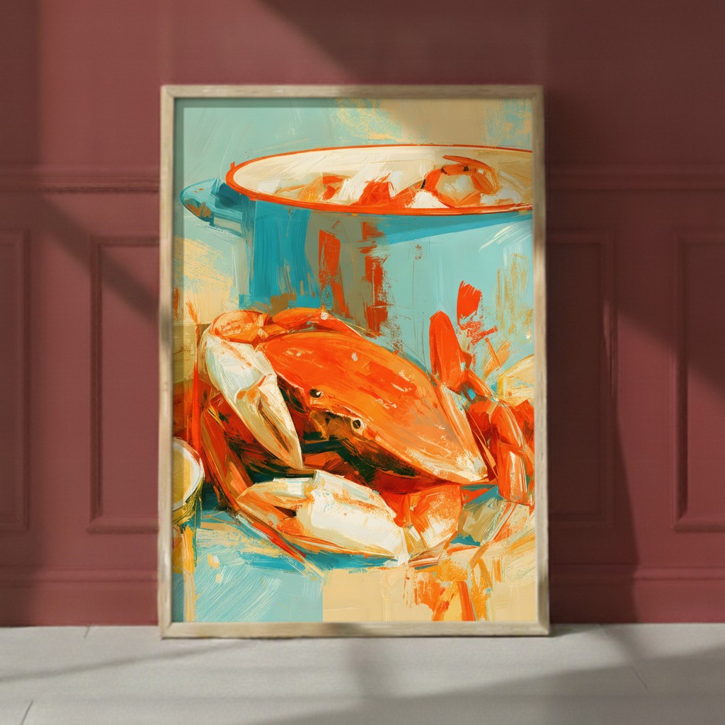 Coastal Crab Still Life Art art print shown in a red setting