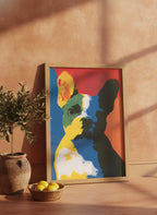 Pop Art French Bulldog Print art print shown in a terracotta rustic setting