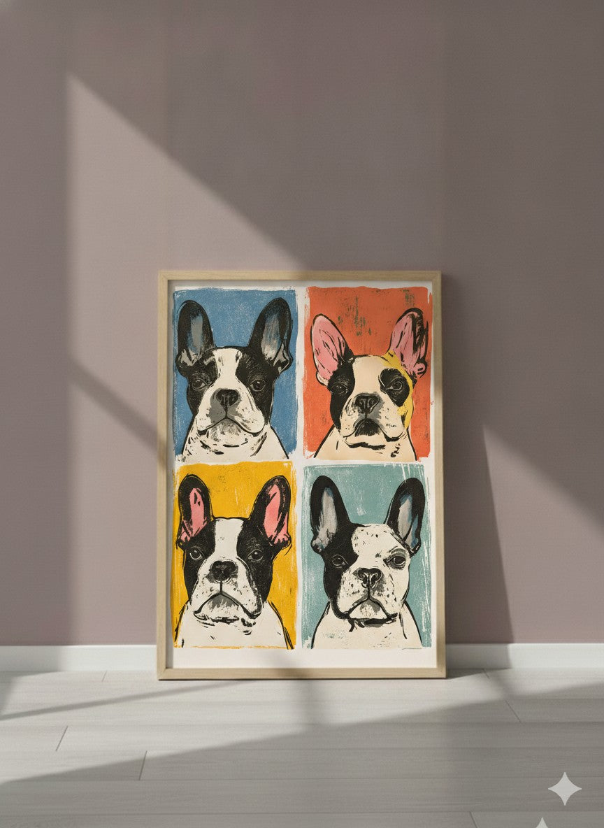 French Bulldog Pop Art Print art print shown in a purple setting