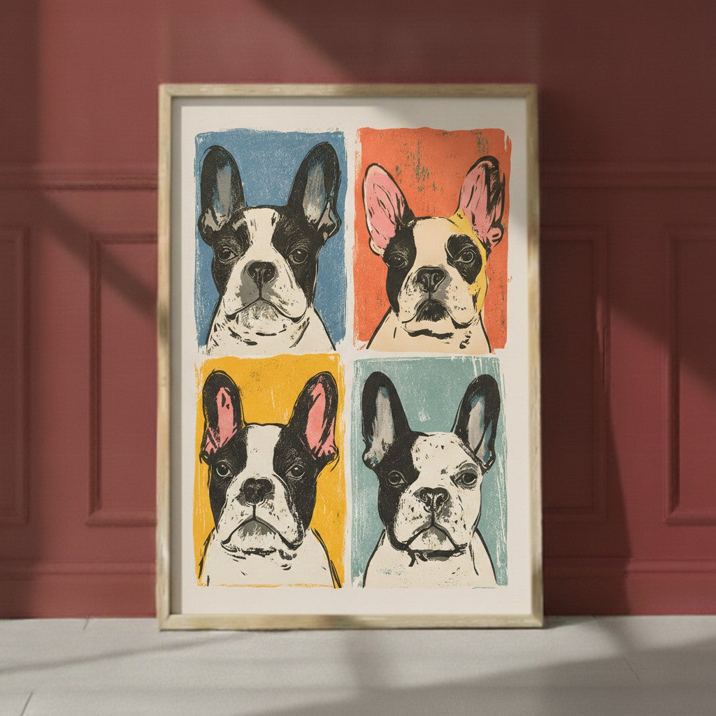 French Bulldog Pop Art Print art print shown in a red setting