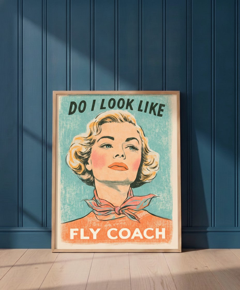 Retro Sassy Woman Poster art print shown in a blue 1 setting