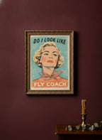 Retro Sassy Woman Poster art print shown in a burgundy brass setting