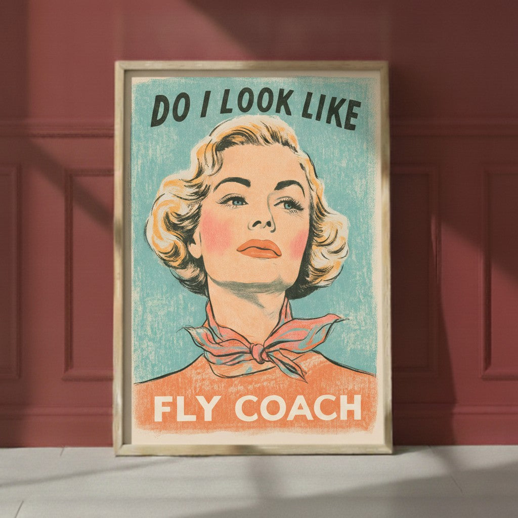 Retro Sassy Woman Poster art print shown in a red setting