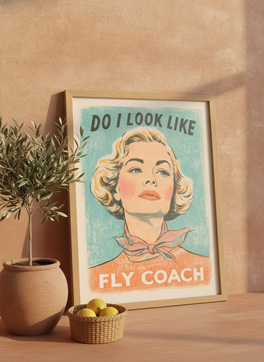 Retro Sassy Woman Poster art print shown in a terracotta rustic setting