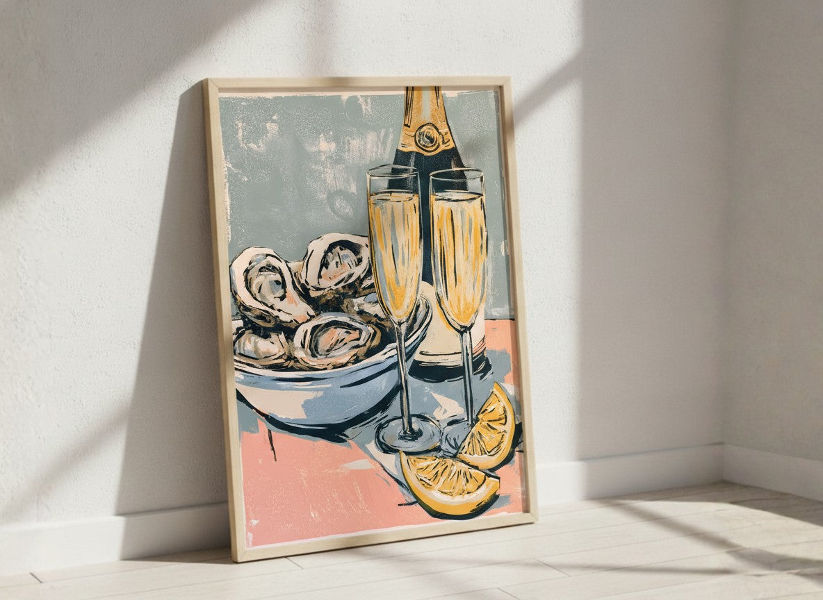 Oysters Champagne Still Life Art art print