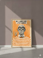 Funny Snobbish Man Portrait Art art print shown in a purple setting