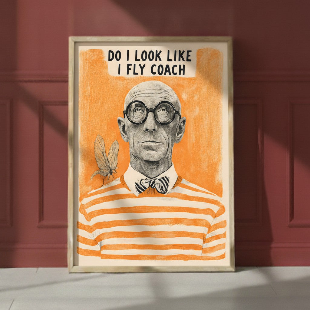 Funny Snobbish Man Portrait Art art print shown in a red setting