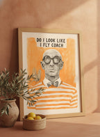 Funny Snobbish Man Portrait Art art print shown in a terracotta rustic setting