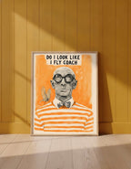 Funny Snobbish Man Portrait Art art print shown in a yellow wall setting