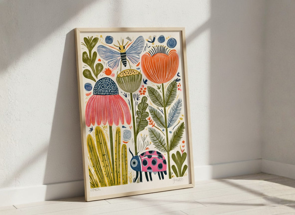 Folk Art Garden Botanical Print art print