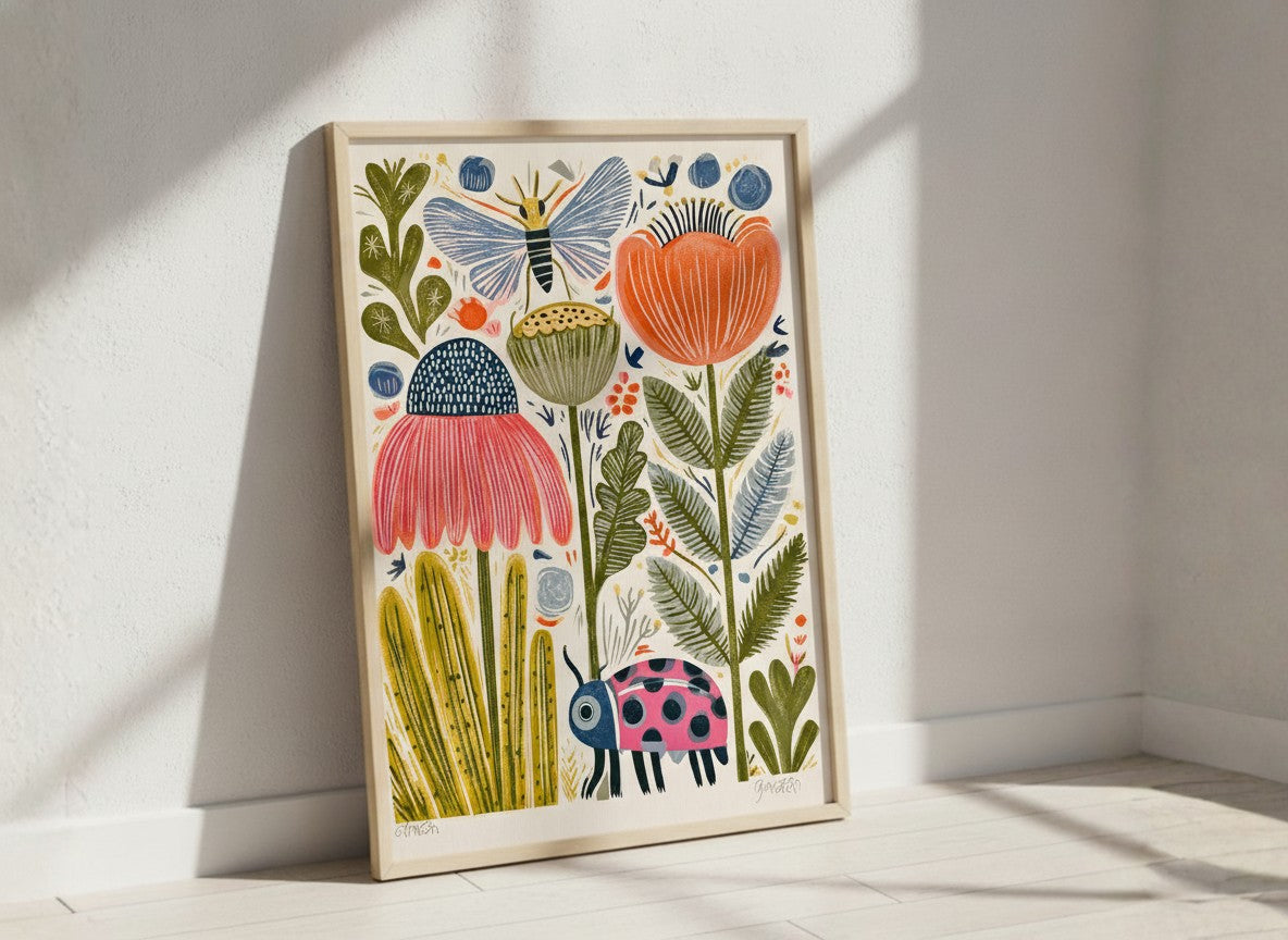 Folk Art Garden Botanical Print art print