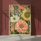 Botanical Butterfly Garden Art art print shown in a red setting