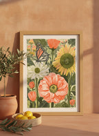 Botanical Butterfly Garden Art art print shown in a terracotta rustic setting