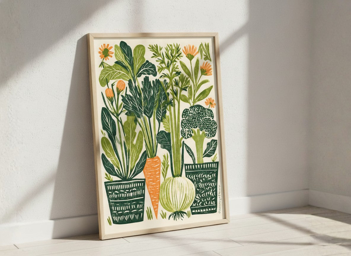Folk Art Vegetable Garden Print art print