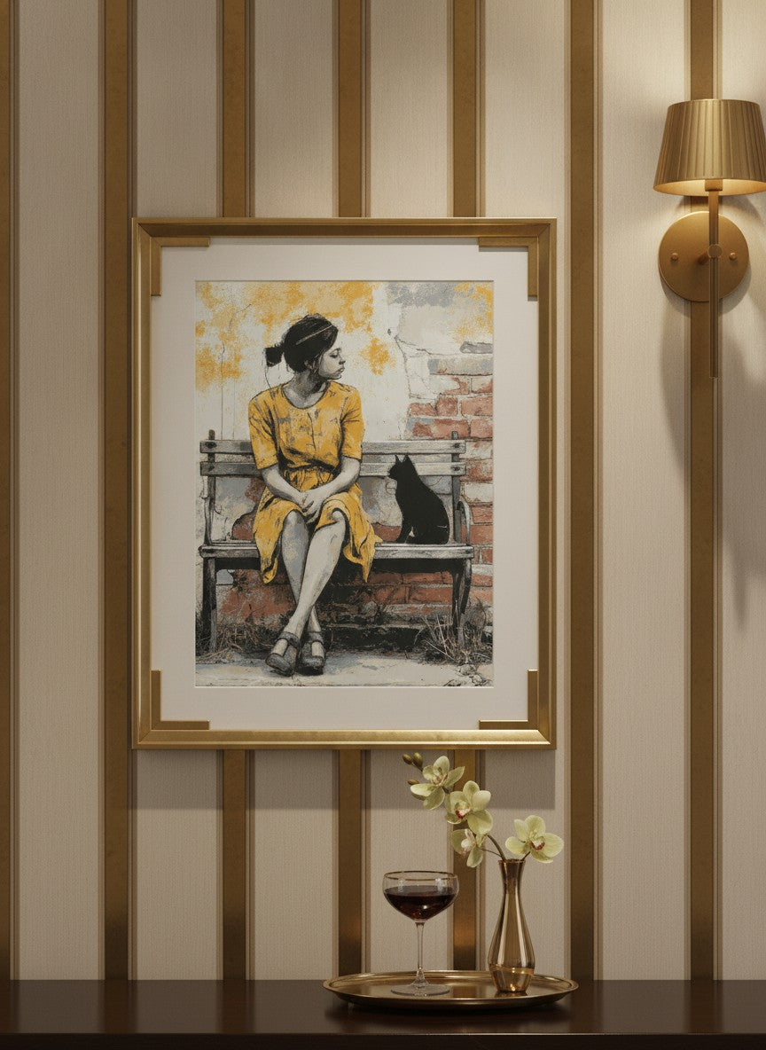 Brick Bench Wabi Sabi Art art print shown in a art deco geometric setting