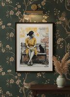 Brick Bench Wabi Sabi Art art print shown in a chinoiserie moody setting