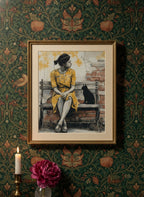 Brick Bench Wabi Sabi Art art print shown in a maximalist floral brass setting