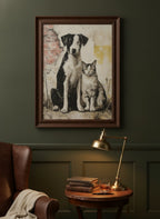 Street Companions Wabi Sabi Art art print shown in a dark olive study setting