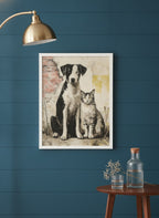 Street Companions Wabi Sabi Art art print shown in a deep teal modern setting