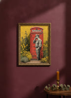 Red. art print shown in a burgundy brass setting