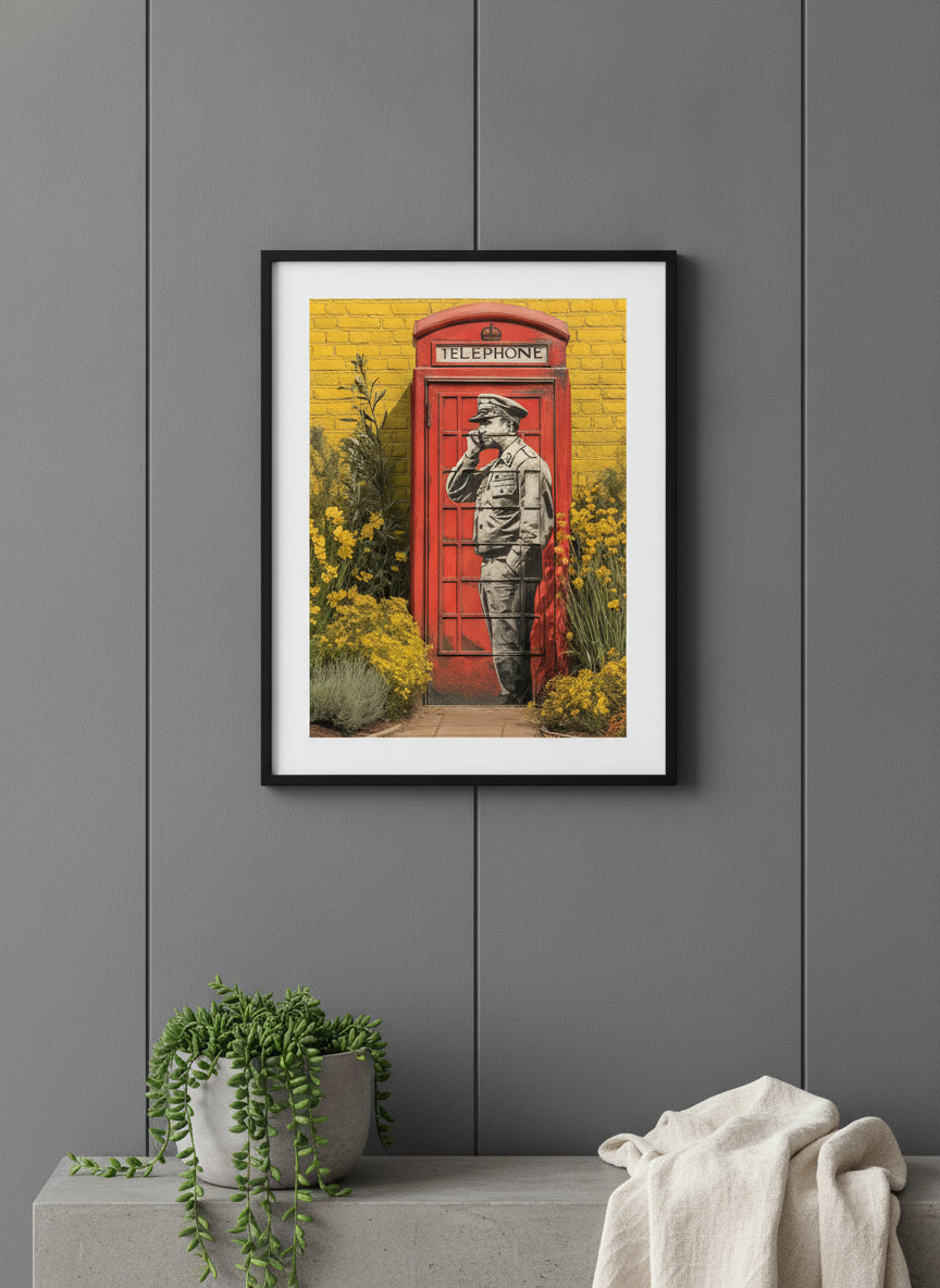 Red. art print shown in a charcoal minimal black setting