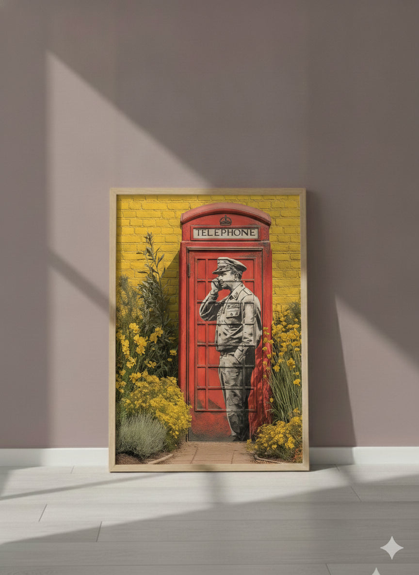 Red. art print shown in a purple setting