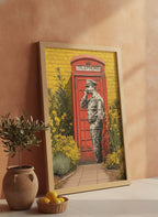 Red. art print shown in a terracotta rustic setting