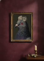 Aristocratic Pigeon Portrait Art art print shown in a burgundy brass setting