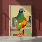 Cubist Pigeon Abstract Art art print shown in a red setting