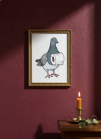 Whimsical Pigeon Lineup Art art print shown in a burgundy brass setting