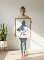 Whimsical Pigeon Lineup Art art print shown in a person holding bright setting
