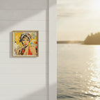 Retro Cola Pop Art art print shown in a shiplap blurred view setting