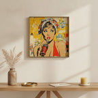 Retro Cola Pop Art art print shown in a square console brass setting