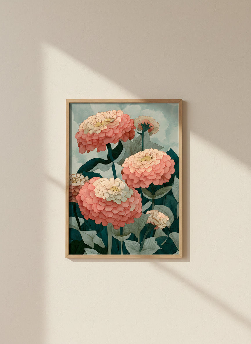 Botanical Zinnia Flower Art art print