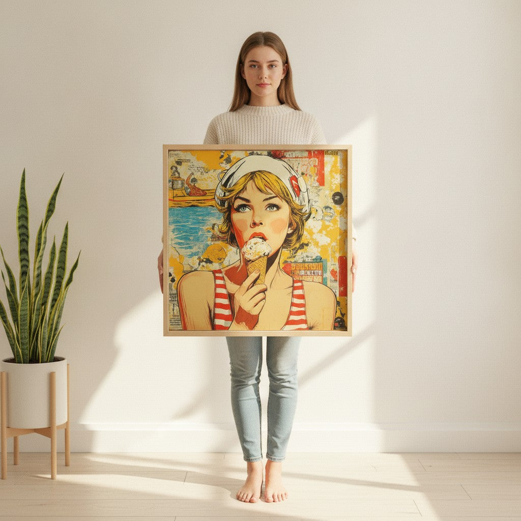 Retro Ice Cream Pop Art art print shown in a person holding bright setting